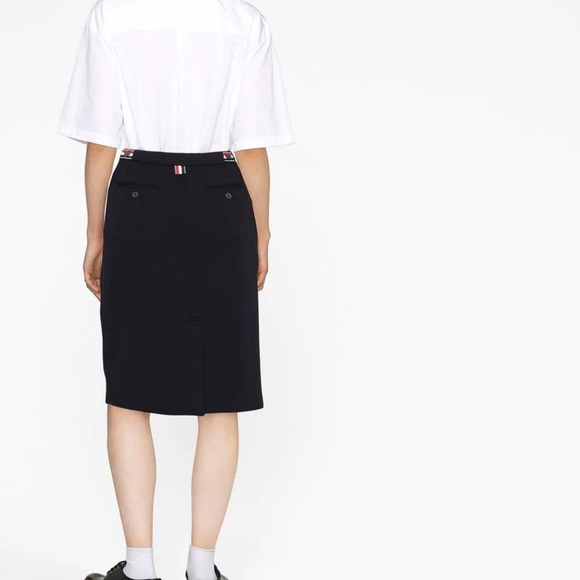 THOM BROWNE Knee Length Navy Wool Skirt - Picture 9 of 9